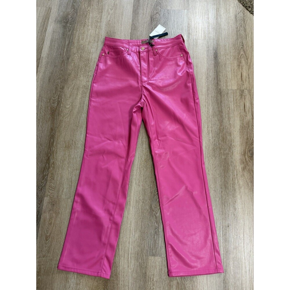 New Judy Blue Tummy Control Straight Leg Pant 30/11 Faux Leather Barbie/Hot Pink